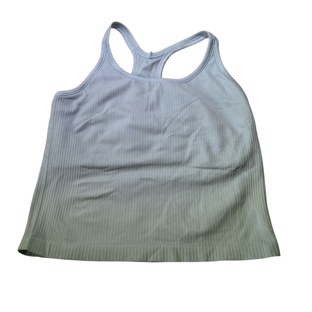 Light Blue Ribbed Racerback Tank Top Built In Bra Womens Activewear size large